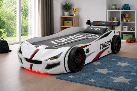 Autobett GTE Kinder 90x200 Jungen LED Leuchten Unterbodenbeleuchtung Sound Fernbedienung