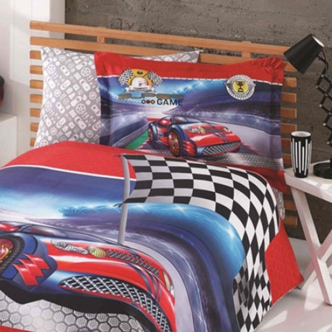 Bettwäsche Set für Kinder 140 x 200 mit Kissenbezug 80 x 40 Autos Champion 2 teilig