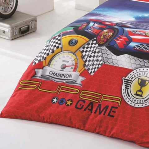 Bettwäsche Set für Kinder 140 x 200 mit Kissenbezug 80 x 40 Autos Champion 2 teilig