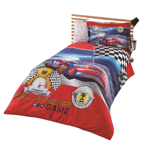 Bettwäsche Set für Kinder 140 x 200 mit Kissenbezug 80 x 40 Autos Champion 2 teilig