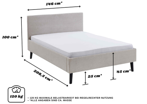 Polsterbett 140 x 200 Bettgestell Bett Doppelbett mit Kopfteil Made in Germany