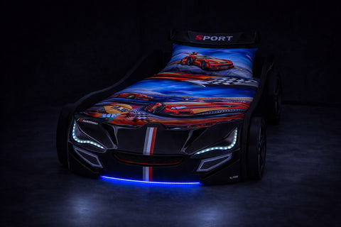 Autobett GTE Kinder 90x200 Jungen LED Leuchten Unterbodenbeleuchtung Sound Fernbedienung