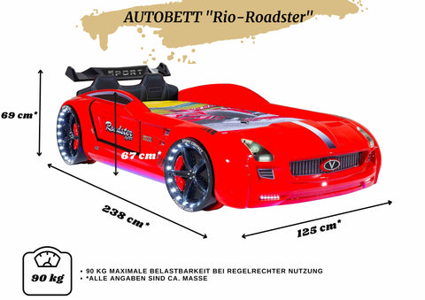 Autobett Kinderbett "Rio Roadster" Rot LED Sound Sportsitze Lattenrost Spoiler 90x190 cm