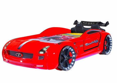 Autobett Kinderbett "Rio Roadster" Rot LED Sound Sportsitze Lattenrost Spoiler 90x190 cm