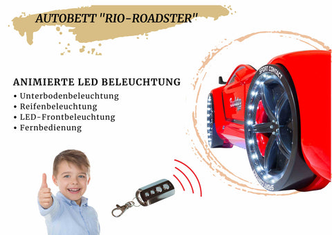 Autobett Kinderbett "Rio Roadster" Rot LED Sound Sportsitze Lattenrost Spoiler 90x190 cm