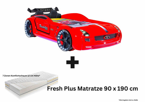 Autobett Kinderbett "Rio Roadster" Rot LED Sound Sportsitze Lattenrost Spoiler 90x190 cm