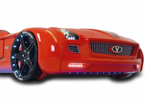 Autobett Kinderbett "Rio Roadster" Rot LED Sound Sportsitze Lattenrost Spoiler 90x190 cm
