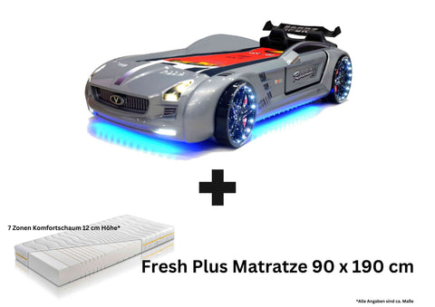 Autobett Kinderbett "Rio Roadster" LED Sound Sportsitze Lattenrost Spoiler 90x190 cm