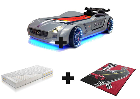 Autobett Kinderbett "Rio Roadster" LED Sound Sportsitze Lattenrost Spoiler 90x190 cm