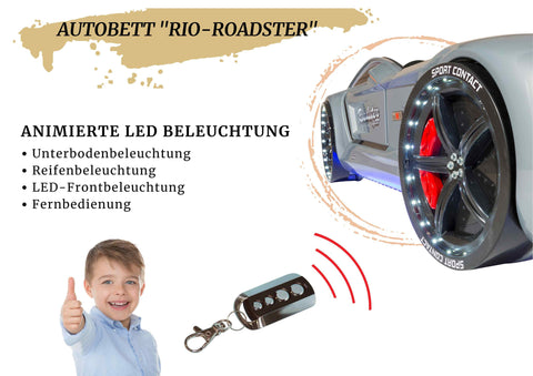 Autobett Kinderbett "Rio Roadster" LED Sound Sportsitze Lattenrost Spoiler 90x190 cm