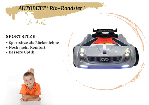 Autobett Kinderbett "Rio Roadster" LED Sound Sportsitze Lattenrost Spoiler 90x190 cm
