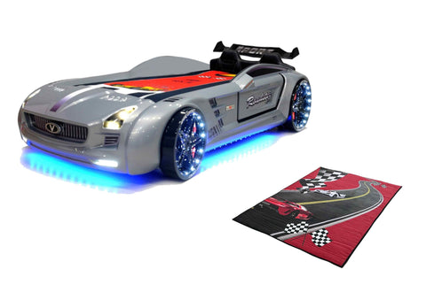Autobett Kinderbett "Rio Roadster" LED Sound Sportsitze Lattenrost Spoiler 90x190 cm