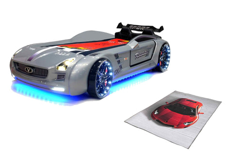 Autobett Kinderbett "Rio Roadster" LED Sound Sportsitze Lattenrost Spoiler 90x190 cm