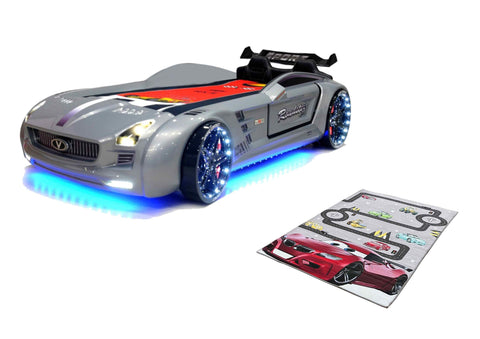 Autobett Kinderbett "Rio Roadster" LED Sound Sportsitze Lattenrost Spoiler 90x190 cm