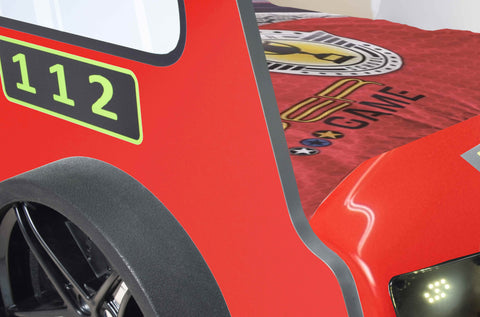 Autobett Kinderbett 90x200 Feuerwehrbett "Rio Firetruck" Hochglanz mit LED Leuchte Rot