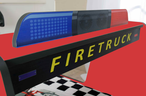 Autobett Kinderbett 90x200 Feuerwehrbett "Rio Firetruck" Hochglanz mit LED Leuchte Rot