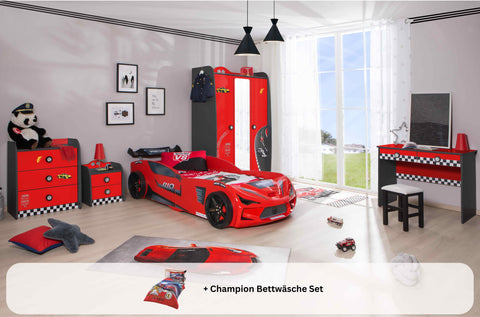 Kinderzimmer komplett Set mit Autobett Rio 5 teilig Rot