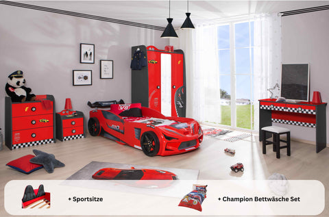 Kinderzimmer komplett Set mit Autobett Rio 5 teilig Rot
