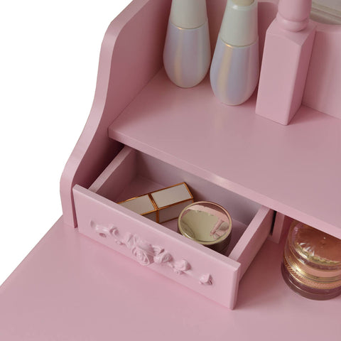 Schminktisch Rosa RUSTIKA mit Spiegel Hocker LED Beleuchtung Schubladen