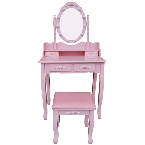 Schminktisch Rosa RUSTIKA mit Spiegel Hocker LED Beleuchtung Schubladen