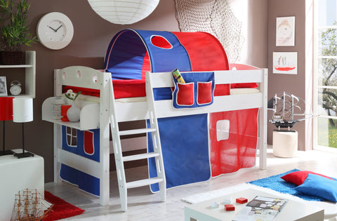 Hochbett Spielbett Kenny Kiefer massiv Weiss teilbar