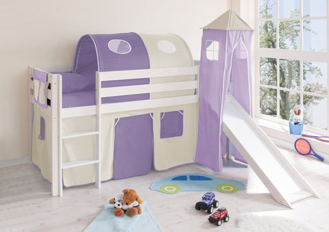 Hochbett mit Rutsche und Turm Spielbett Kasper Kiefer massiv Weiss