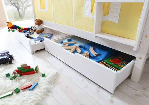Schubkasten Set Bettkasten Marcel auf Rollen für Kinderbetten Kiefer Weiss