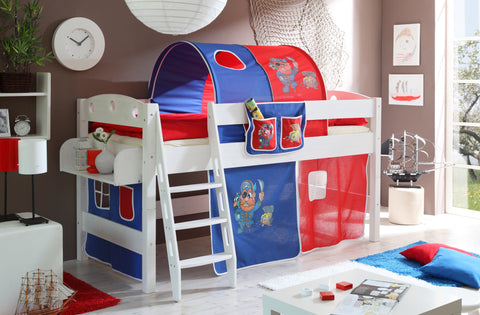 Hochbett Spielbett Kenny Kiefer massiv Weiss teilbar