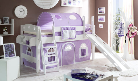 Hochbett mit Rutsche Rutschbett Kenny Kiefer massiv Weiss teilbar
