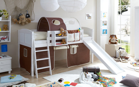 Hochbett mit Rutsche Ekki Landhaus Kiefer massiv Weiss
