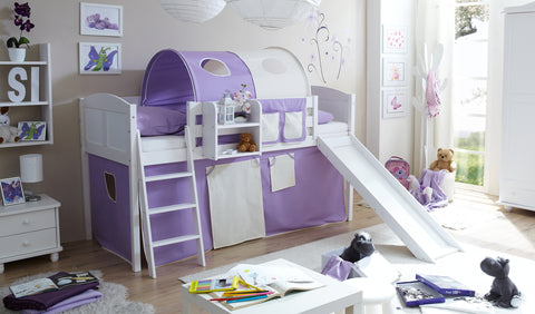Hochbett mit Rutsche Ekki Landhaus Kiefer massiv Weiss