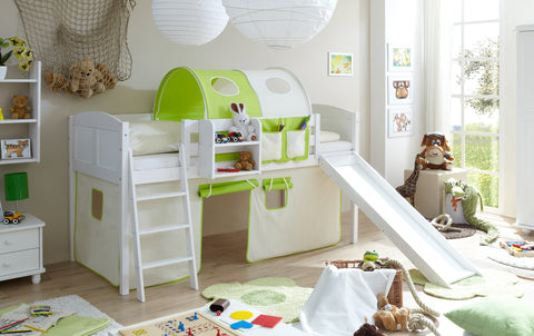 Hochbett mit Rutsche Ekki Landhaus Kiefer massiv Weiss