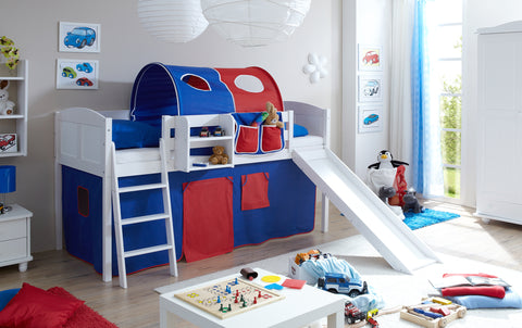 Hochbett mit Rutsche Ekki Landhaus Kiefer massiv Weiss
