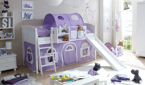 Hochbett mit Rutsche Ekki Landhaus Kiefer massiv Weiss