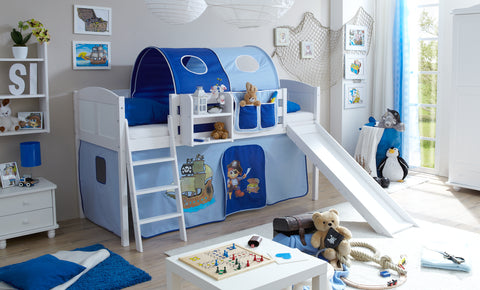 Hochbett mit Rutsche Ekki Landhaus Kiefer massiv Weiss