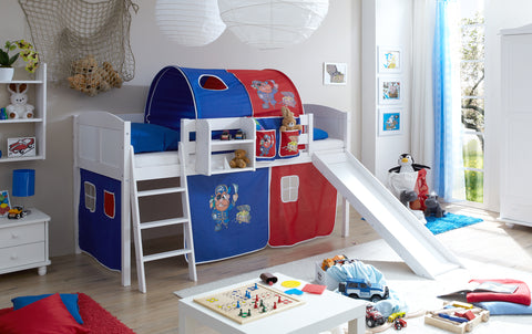 Hochbett mit Rutsche Ekki Landhaus Kiefer massiv Weiss