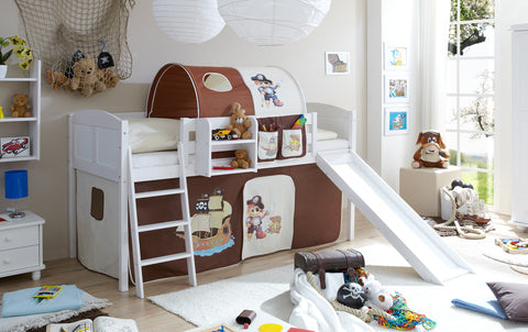 Hochbett mit Rutsche Ekki Landhaus Kiefer massiv Weiss