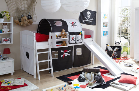 Hochbett mit Rutsche Ekki Landhaus Kiefer massiv Weiss