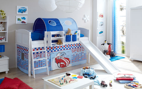 Hochbett mit Rutsche Ekki Landhaus Kiefer massiv Weiss