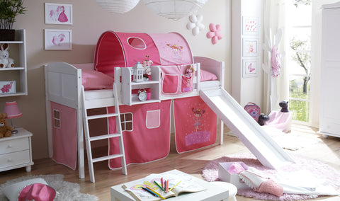Hochbett mit Rutsche Ekki Landhaus Kiefer massiv Weiss