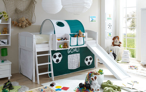 Hochbett mit Rutsche Ekki Landhaus Kiefer massiv Weiss