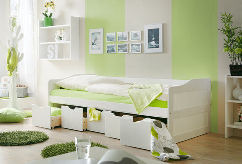 Sofabett Funktionsbett mit Schubkasten Maria Kiefer massiv Weiss