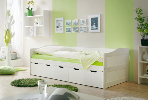 Sofabett Funktionsbett mit Schubkasten Maria Kiefer massiv Weiss