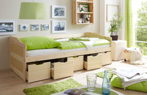 Sofabett Funktionsbett mit Schubkasten Maria Kiefer massiv Natur