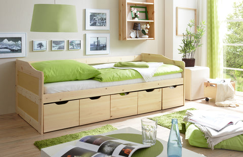 Sofabett Funktionsbett mit Schubkasten Maria Kiefer massiv Natur