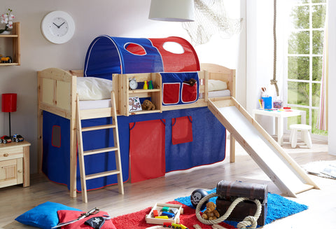Hochbett mit Rutsche Ekki Landhaus Kiefer massiv Natur