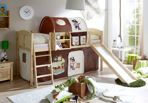 Hochbett mit Rutsche Ekki Landhaus Kiefer massiv Natur
