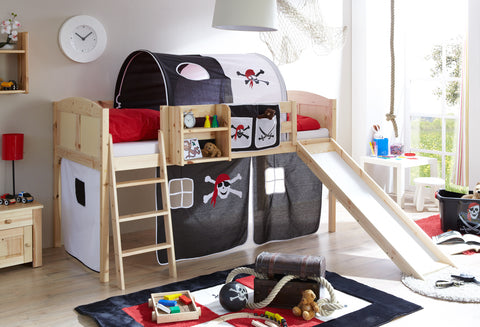 Hochbett mit Rutsche Ekki Landhaus Kiefer massiv Natur