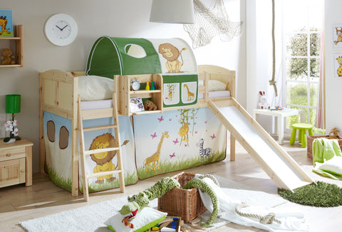 Hochbett mit Rutsche Ekki Landhaus Kiefer massiv Natur