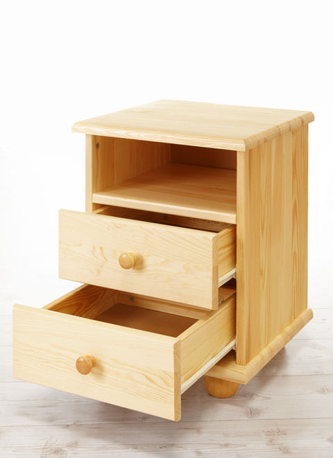 Nachtkommode mit 2 Schubkasten und 1 Fach Massivholz Kiefer